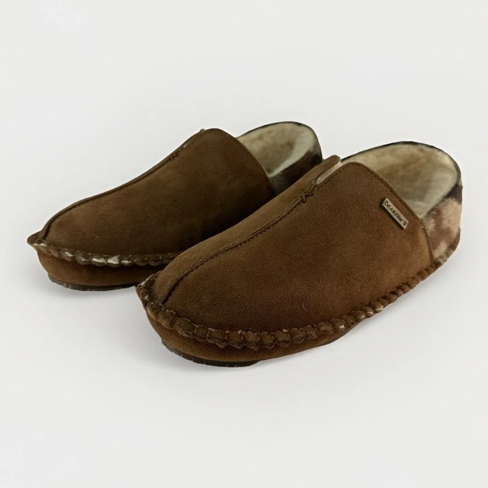 BEARPAW Marc Slippers Men's Size 9 Hickory Suede Sheepskin Lined New In Box